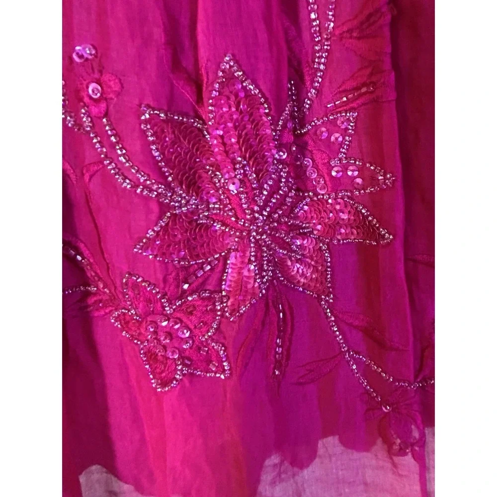 french connection dress Size 10 Cotton Pink Pleated Skirt Embroidered Lined